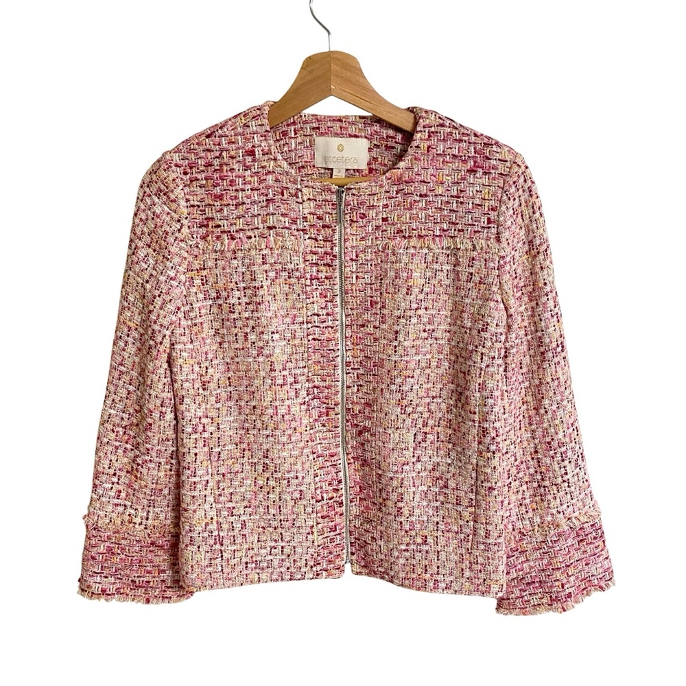 Etcetera pink tweed boucle zip up preppy office Career jacket size 2